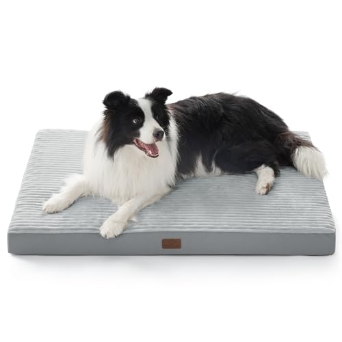 Bedsure ComfyFleece XL Dog Bed for Crate - Extra Large Orthopedic Pet Beds with Removable Washable Cover, NOT Waterproof Egg Crate Foam Mat for Pets Up to 80 lbs, 41"x27"x3.3", Not for Chewers - color: Pastel Grey, size: 41x27x3.3