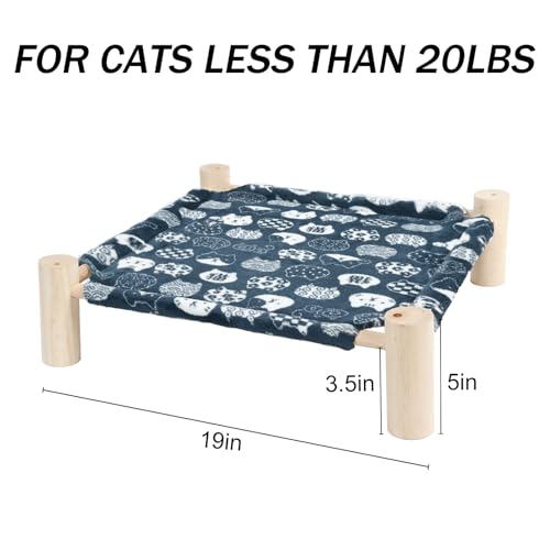 Cat and Dog Hammock Bed for Small Dogs, Brethable Wooden Cat Pet Rabbit Elevated Bed Cots Furniture for All Seasons Fleece Navy Blue - color: Navy Blue