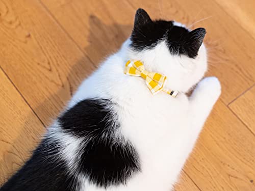 Cat Collar with Bow Tie Bell Breakaway Bowtie 2pcs Set Spring Plaid Flower Floral Solid Boy Girl Cute Kitten Safety A Yellow Flower & Plaid - color: A [Flower & Plaid]-Yellow