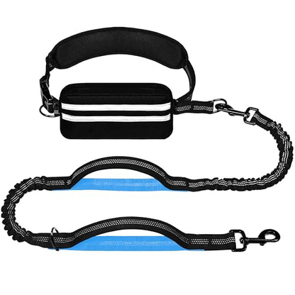 Hands Free Dog Leash with Zipper Pouch, Running Waist Leash for Dog Walking, Adjustable Waist Belt for Large Dogs, Reflective Bungee Design with Two Handle for Hiking,Training, Black - color: Black