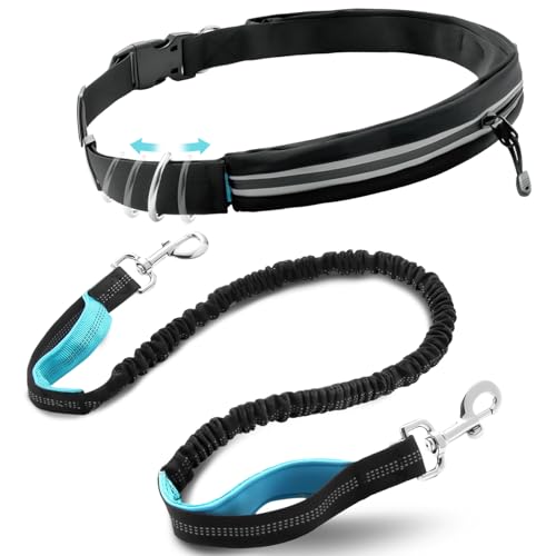 Waist Leash for Medium Large Dog Walking, Bungee Hands Free Leash with Zipper Pouch, Around The Waist No Pull Running Dog Belt, Padded Handle Jogging No Hands Heavy Duty - color: Blue