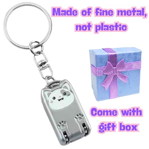 Mini Nail Clippers Keychain, Cute Cat Nail Clipper, Small Foldable Portable Travel Size, Cutie Kitten, Compact Pocket Folding Nail Cutter Keyring (Silver) - color: Silver