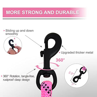 Dog Leash Heavy Duty 6ft, Double Handle Dog Leash with Padded Handle for Traffic Control, Reflective Rope Leashes for Large and Medium Dogs Night Control Safety Training (Pink) - color: Pink (25 to 120 lbs)