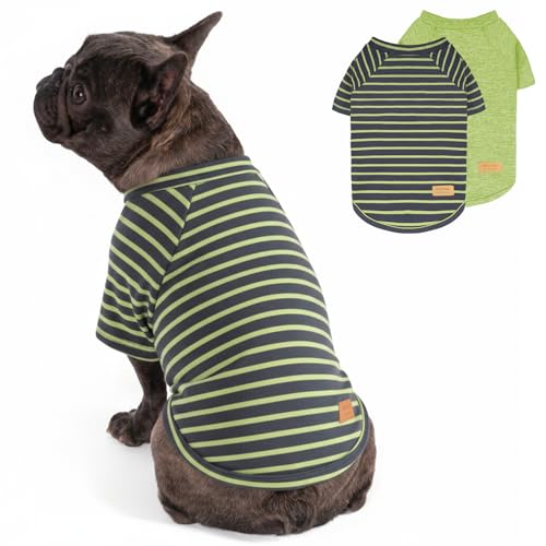 KYEESE 2Pack Dog Sweater, Soft Pet Sweatshirt Stretchy Pullover Dog Sweater for Small Dogs Boy Girl, Lightweight Fleece Pet Shirt Clothes with Sleeves, S - color: 04# 2Pack(Green+Stripe), size: Small (4-8lbs)