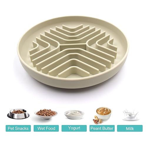 Slow Feeder Bowls for Dogs and Cats, 7.9inch Slow Down Bowl with Suction Cups, Puzzle Pet Bowls Non-Slip Design Dishwasher Microwave Safe (Beige) - color: Beige