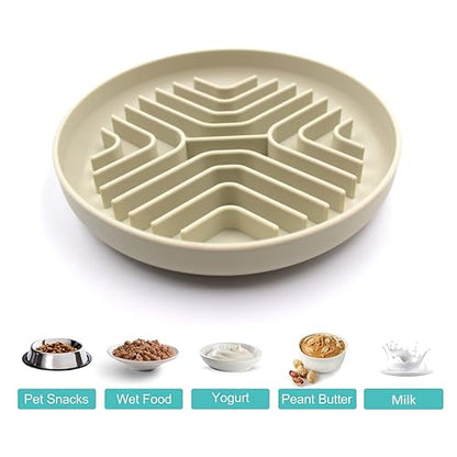 Slow Feeder Bowls for Dogs and Cats, 7.9inch Slow Down Bowl with Suction Cups, Puzzle Pet Bowls Non-Slip Design Dishwasher Microwave Safe (Beige) - color: Beige