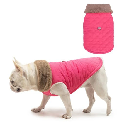 BEAUTYZOO Winter Dog Vest Coat with Harness Built in, Warm Puppy Jacket for Small Medium Dogs, Lightweight Cold Weather Small Dog Coat, Fleece Puffer Vest Windproof Snowproof Pet Clothes, Rose Pink - color: Rose Pink, size: L (Back: 17",Chest: 26")