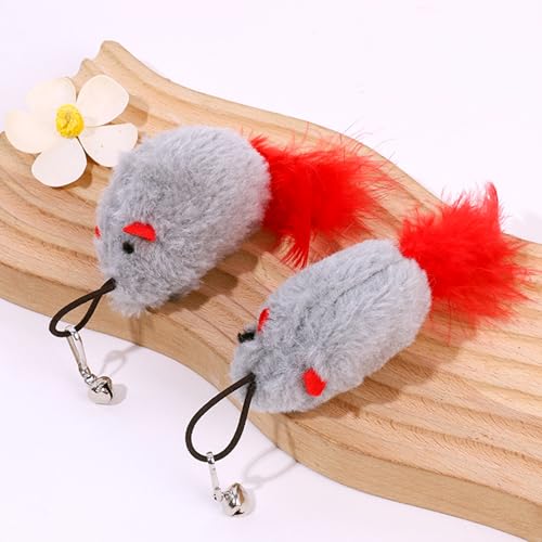 Cat Toy Refill, 2 Pack Mouse Toy with Feather Tail and Bell for Cat Wand Toy Accessories Cat Toy Attachments Replacements, 4.72” Realistic Size Mice Toy for Bored Indoor Adult Cat Self Play - color: 2-Pack Cat Mouse Toy Refill with Feather Tail