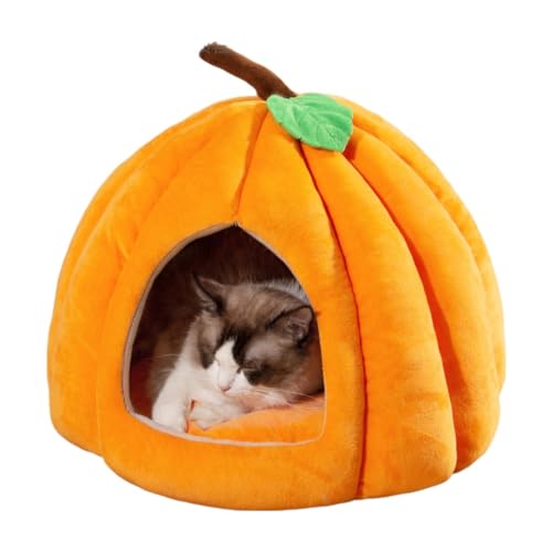Cat Beds for Indoor Cats, Pumpkin Cat House,Cute Pumpkin Shape Cat Cave Bed Cat Tent with Removable Cushion, Warm Cave Nest Sleeping Bed Puppy House for Cats Small Dogs (Orange, 22 in) - color: Orange, size: 22 in