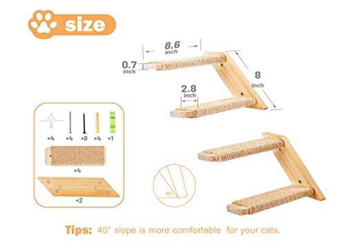 Cat Climbing Stair Shelf Wall Mounted Reversible Left & Right Direction, Cat Stairway Shelf for Climbing with Sisal Rope Ladder Wall Furniture - color: 2 Pieces2Steps