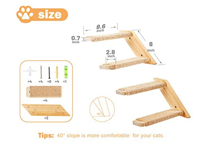 Cat Climbing Stair Shelf Wall Mounted Reversible Left & Right Direction, Cat Stairway Shelf for Climbing with Sisal Rope Ladder Wall Furniture - color: 2 Pieces2Steps