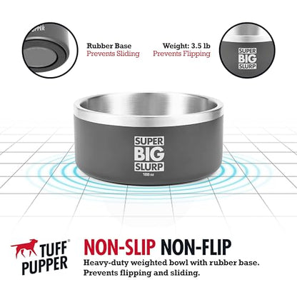 Tuff Pupper Heavy Duty Insulated Dog Bowl | Double Wall Stainless Steel Dog Food Dish | Non-Slip Spill Proof Dishwasher Safe Cat Bowl | Water Dish for Feeding Large Medium Small Pets (188oz, Grey) - color: Cool Grey, size: 188oz