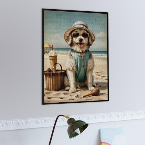 Havanese Dog at The Beach 1000-Piece Wooden Jigsaw Puzzle, Dog on Beach Scene, Brain-Training Fun, Relaxing Indoor Puzzle - color: #1