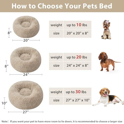 WNPETHOME Calming Dog Bed & Cat Bed,Small Dog Bed Donut Design Faux Fur Anti-Anxiety Dogs Beds,Fluffy Pet Cushion Pet Beds for Small Dogs and Cats (20 x 20 Inch, Brown) - color: Brown, size: 20"L x 20"W x 8"Th