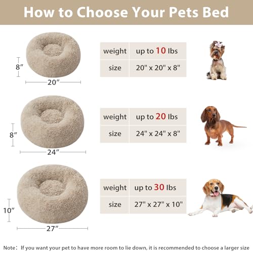 WNPETHOME Calming Dog Bed, Anti-Anxiety Donut Small Dog Bed, Fluffy Faux Fur Cat Cushion, 27 x 27 inch, Brown - color: Brown, size: 27"L x 27"W x 10"Th