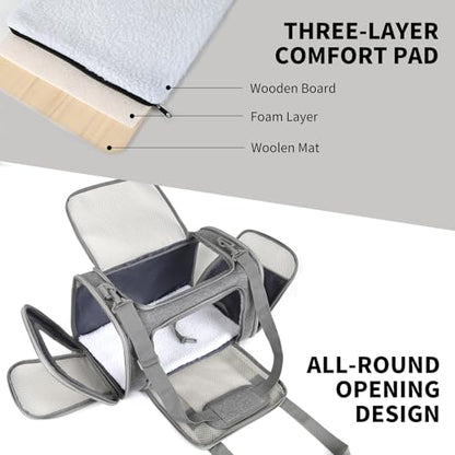Cat Carrier, Soft-Sided Airline Approved Pet Carrier Case with 4 Ventilated Windows for Cats and Dogs Under 10-25Lbs (17.0 L x 11.0 W x 11.0 H Inch, Grey) - color: grey, size: 17.0"L x 11.0"W x 11.0"H