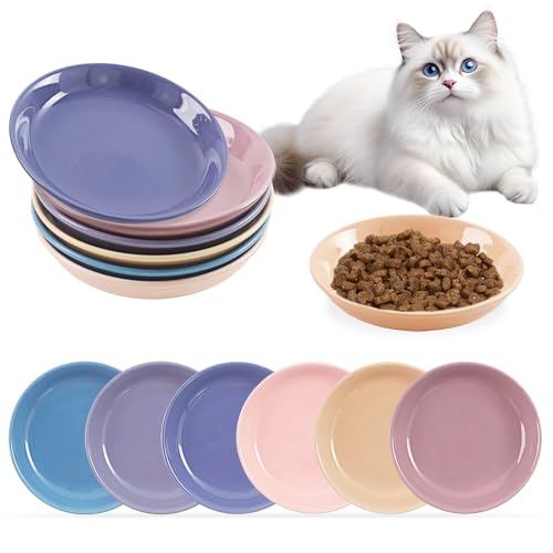 6 Pack Cat Food Bowl, Ceramic Cat Bowls, Anti Whisker Fatigue Cats Bowl Set,5.5 Inches Shallow Wide Kitten Plates for Food and Water (CaiSe-A) - color: CaiSe-A