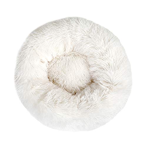 otoez Kitten Puppy Bed Extra Small XS Round Dog Cat Beds Anti Anxiety Plush Pet Calming Donut Bed with Non-Slip Waterproof Bottom, Washable (15.7", White) - color: White, size: 15.7"