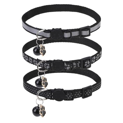 BINGPET Reflective Cat Collar Breakaway with Bells,3 Pack Kitten Collar for Girl Boy Cats with Cute Pendant Glow in The Dark,Adjustable 8''-11.8'',Black - color: Reflective(Black)-3pcs