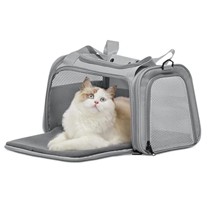 PETSFIT Cat Carrier Airline Approved, Soft Carrier for Small and Medium Cats Under 12 Lbs, Soft Cat Travel Bag, Kitten Carrier with Extendable Mat, Grey - color: Grey, size: Medium