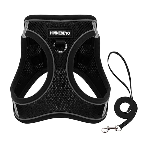 Dog Harness and Leash Set, Dog Harness for Dogs No Pull, No-Chock Step-in Reflective Breathable Lightweight Easy Walk Vest Harnesses with Safety Buckle for Small Medium Dogs, Cats (Black, XXS) - color: Black, size: XXS