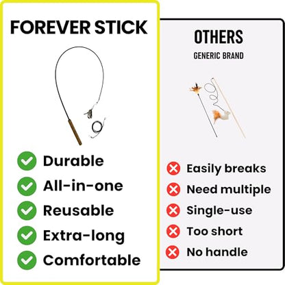 Forever Stick 2-Pack - The Unbreakable Cat Wand Toy, Durable Cat Toy Wand, Extra Long Cat String Toy, Cat Fishing Pole Toy for Bored Indoor Adult Cats, Cat Stick Toy, Cat Feather Wand, Cat Teaser Wand - size: Forever Stick 2-Pack