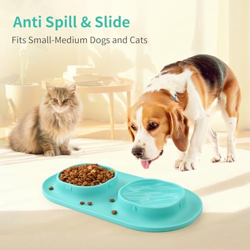 Small Size Puppy Dog Bowls: Food and Water Bowls Set for Small Dogs, No-Spill Non-Skid Dog Dish, Blue - color: Blue