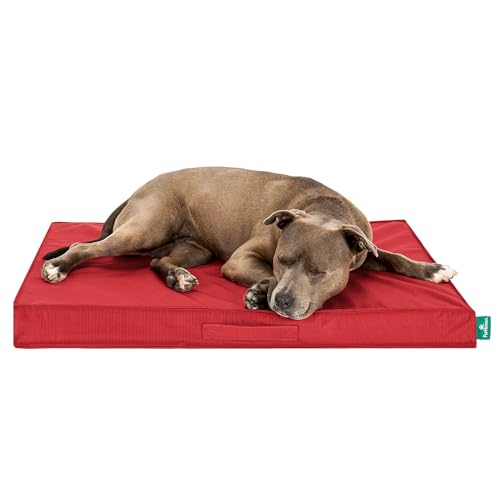 FurHaven Gridded Ripstop All-Weather Deluxe Orthopedic Mattress Pet Bed, Red, Large - color: Red, size: Large