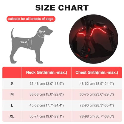 Light Up Dog Harness - LED No Pull, Rechargeable, Adjustable, Illuminated & Reflective Vest for Small, Medium & Large Dogs - color: Red, size: M