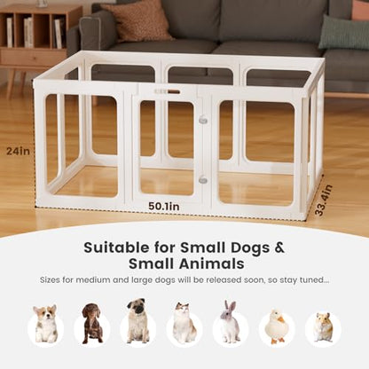 Clear Acrylic Dog Playpen - 50 x 33.4 Inch, 24" H 10 Planes Transparent Dog Fence Indoor, Sturdy Pet Pen for Puppy/Small Dog/Rabbit/Pig, Easy Assemble & Cleaning Plastic Whelping Box Enclosure, White - color: White