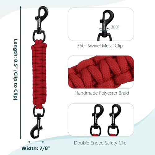 Dog Collar Safety Clip, Handmade Backup Safety Strap for Dog Harness, Prong, Pinch Collar, Double Ended Clasp Leash Connector (Red) - color: Red