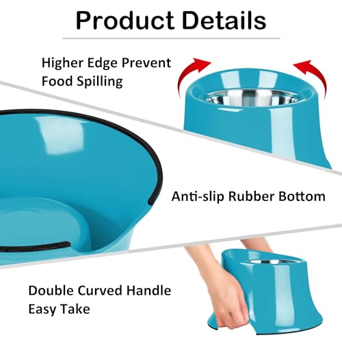 Tilted Elevated Dog Bowls Non-Slip & Non-Spill Pet Feeder with Elevated Detachable Melamine Stand, High Capacity Tilted Dog Bowl for Medium Small Size Dogs M/2 Cup Grass Blue - color: Grass Blue, size: M/2 Cup
