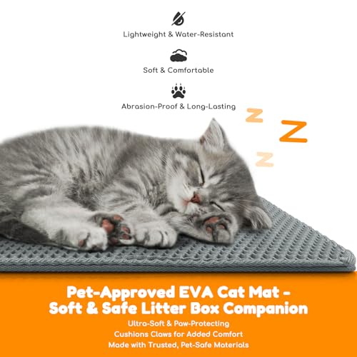 Extra Large Waterproof Cat Litter Mat - New 31x24 Inch Honeycomb Double Layer Traps Litter, Waterproof & Non-Slip Floor Protector, Easy Clean, Odor-Free, Dark Gray - color: Dark Grey