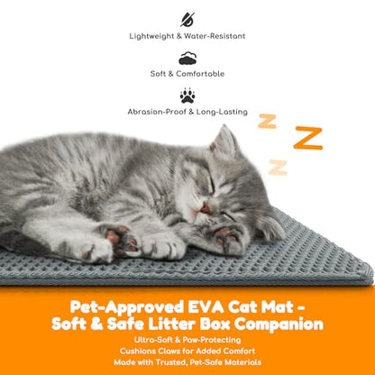 Extra Large Waterproof Cat Litter Mat - New 31x24 Inch Honeycomb Double Layer Traps Litter, Waterproof & Non-Slip Floor Protector, Easy Clean, Odor-Free, Dark Gray - color: Dark Grey