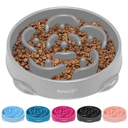 MateeyLife Large Slow Feeder Dog Bowls, Anti-Choking Puzzle Dog Food Bowls, Anti-Slip Interactive Feeding Slow Down Eating, Bloat Stop Maze Dishes for Large Breeds 4 Cups Gray - color: I-Gray, size: Large