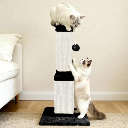 Cat Scratching Post, 32 Inch Cat Scratching Posts for Large Cats, Scratching Posts for Indoor Cats Adults, Cat Scratch Post with Nature Sisal, Black and White - color: Black and White