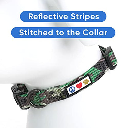 Pawtitas Reflective Dog Collar for X-Small Dogs – Adjustable Nylon Puppy Collar with Quick-Release Buckle | Fits Neck 8–13 in | Night Safety Training Collar | XS | Camouflage Green - color: Green Camo, size: X-Small (Pack of 1)