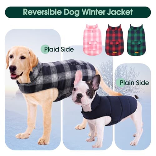 Kuoser Dog Winter Coat, Reversible Dog Jacket, Warm Doggie Coat British Style Puppy Cold Weather Vest, Windproof Pet Clothes Vest for Small Dogs, Blue S - color: Blue, size: S (Chest Girth: 13.8-17.3'')