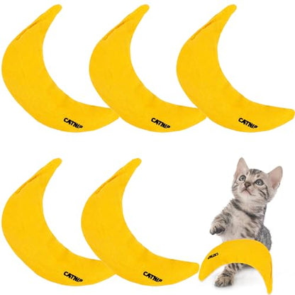 5 Pack Catnip Toys Yellow Banana Cat Chew Catnip Toys Stuffed Catnip Kitten Interactive Banana Cat Pillow for Cats Kitten Indoor Chew Bites Scrub Claws Toys