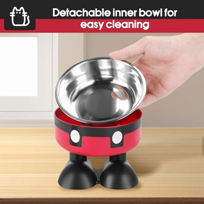 Elevated Cat Food Water Bowls,2 Pack Raised Cat Dog Bowls with Stand,Stainless Steel Cute Cat Dishes for Cats Dogs Kitten Puppies Small Pets Feeding Non-Slip Base
