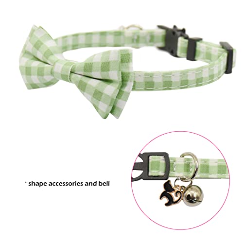 Bowtie Cat Collars Breakaway with Bell, Adjustable Cute Kitty Collars Safety Buckle Kitten Collar for Cat Puppy 7.5-11in (Green Plaid) - color: Green Plaid