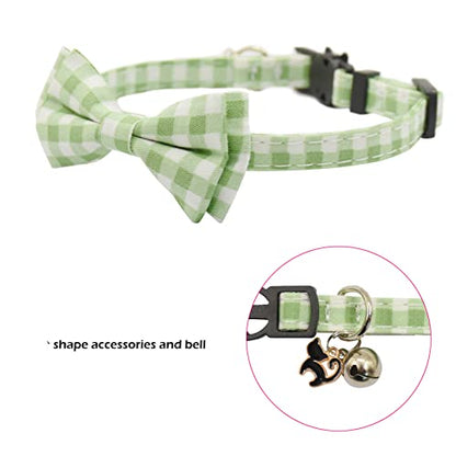 Bowtie Cat Collars Breakaway with Bell, Adjustable Cute Kitty Collars Safety Buckle Kitten Collar for Cat Puppy 7.5-11in (Green Plaid) - color: Green Plaid