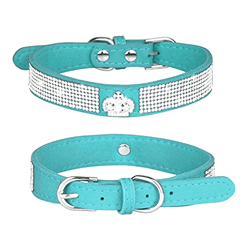 Rhinestone Dog Collar, Cute Dazzling Sparkling Soft Suede Leather Adjustable Pet Dog Cat Collar Crystal Diamond for Puppy Small Medium Large Dogs (XS:21 - 27 cm, Blue-3) - color: Blue-3, size: XS:21 - 27 cm