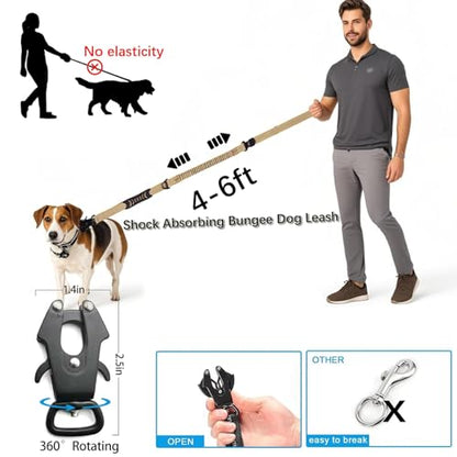 Heavy Duty Tactical Dog Leash, 4-6FT Shock Absorbing Tactical Leash with 2 Padded Handles, Metal Carabiner Clip,Car Seatbelt, Reflective Heavy Duty Leashes for Medium Large Dogs (Brown) - color: Brown