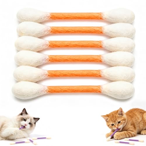6Pack Cotton Swabs Cat Toys with Catnip,Cat Cotton Swab Toy,Giant Kitten Chew Sticks,Qtip Cat Toy,Durable Dental Teething Ropes, Big Interactive Felt Kitty Kicker Play Lover Gift Accessories (Orange) - color: Orange