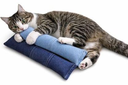 15” (2-Pk) Refillable Catnip Kicker Toy for Cats – Handmade in USA Plush Kick Stick Filled with 1 oz Premium Catnip & Extra Catnip Included – (Dark Denim - Light Demim) - color: Dark Denim - Light Demim