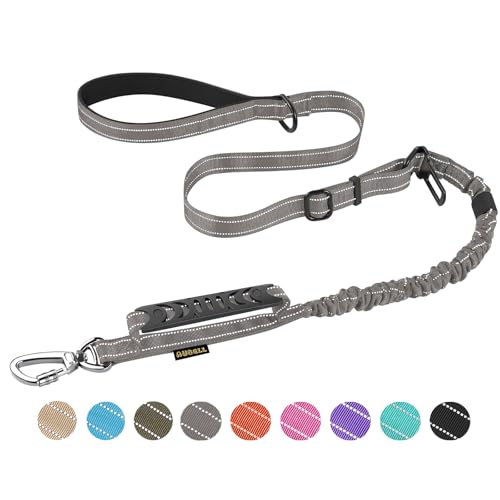 AUBELL Tactical Dog Leash Heavy Duty,4-6ft Reflective Strong No Pull Bungee Leash for Small Dogs with Comfortable Padded Double Handle,Car Seat Belt,360 Degree Rotating Carabiner,Grey - color: S-Grey(4-6FT)