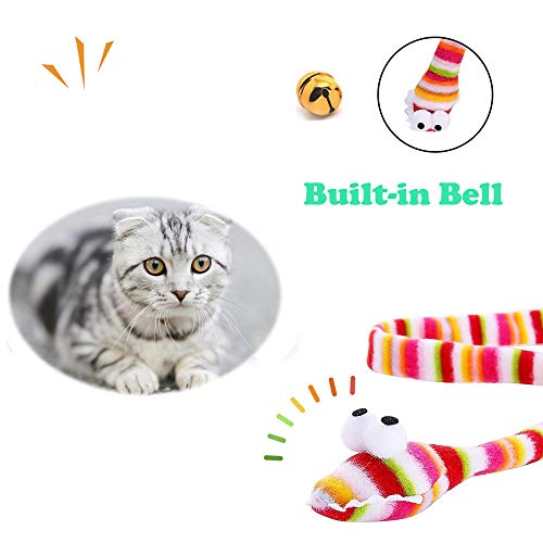 KABASI Cat Wand Rainbow Toy, 3 Styles Funny Interactive Cat Toys, Cuddly Stuffed Snake Toy on Stick with Bell, Colorful Sounding Toys, Rainbow Ribbon Wand for Kittens Training