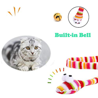 KABASI Cat Wand Rainbow Toy, 3 Styles Funny Interactive Cat Toys, Cuddly Stuffed Snake Toy on Stick with Bell, Colorful Sounding Toys, Rainbow Ribbon Wand for Kittens Training