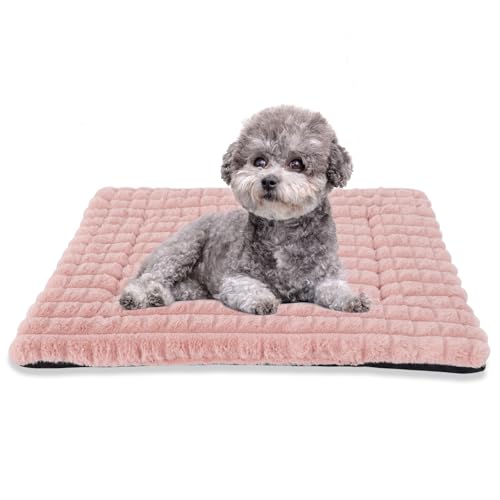 Dog Bed Washable Crate Mattress,Anti-Slip Memory Foam Soft Warm Pet Cushion for Small Medium Dogs, Calming Fluffy Sleeping Kennel Pad XH082 (30''x20'',Pink) - color: Pink, size: 30''x20''